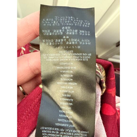 GUESS Floral Mock Neck Cutout Top Long Sleeve Stretch Burgundy Red Size M - Picture 10 of 12